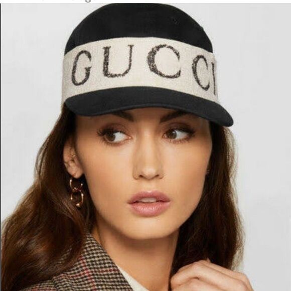 Gucci Terry Band Logo Print Baseball Cap Hat Large - Picture 2 of 13